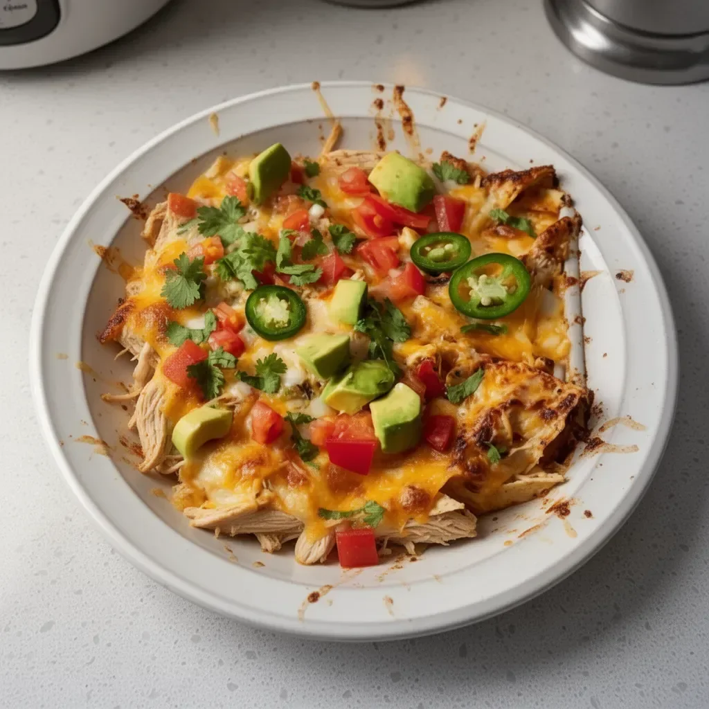 Deliciously baked Mexican Chicken Casserole with colorful toppings.
