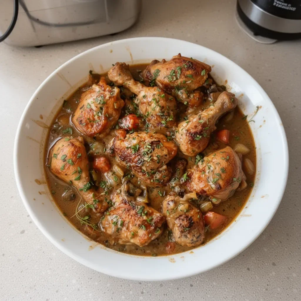 Jamaican fricassee chicken served with rice and vegetables