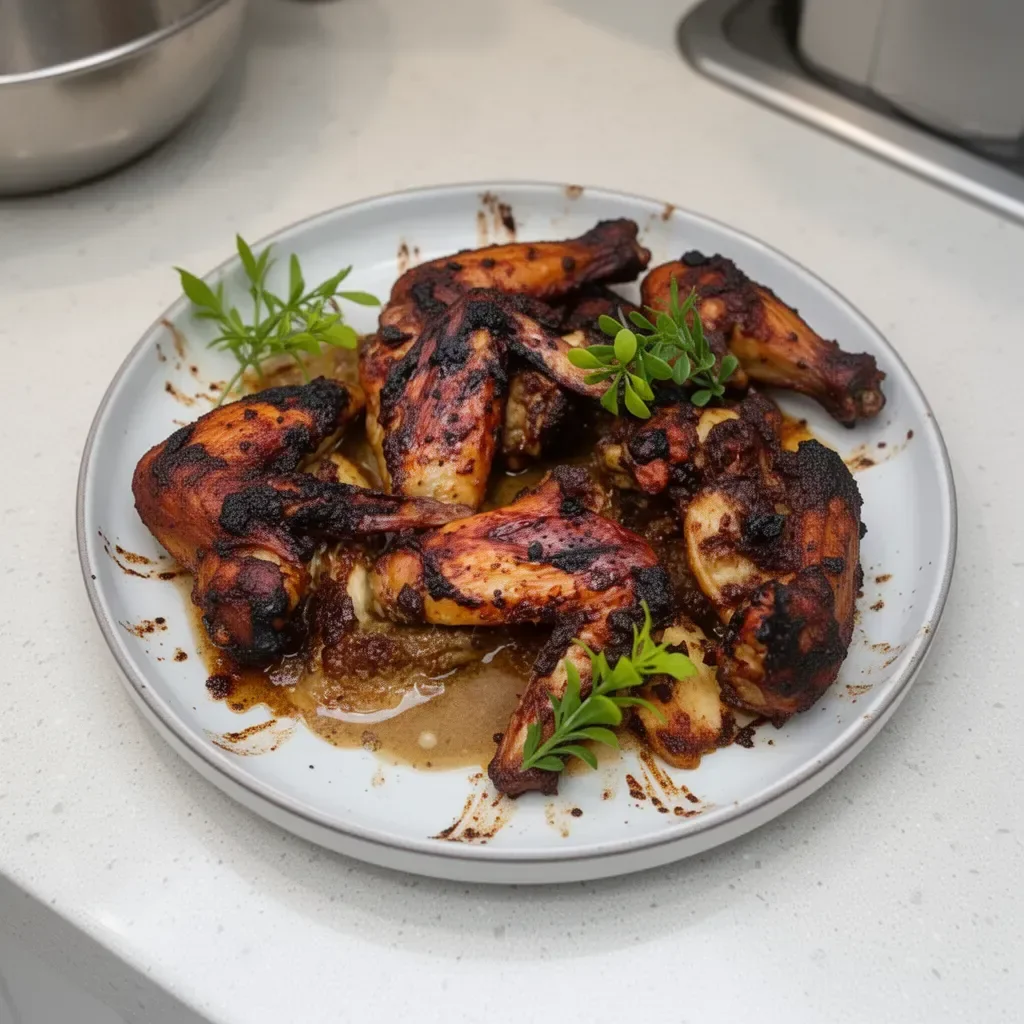 Jamaican Jerk Chicken Wings served on a platter with herbs and spices