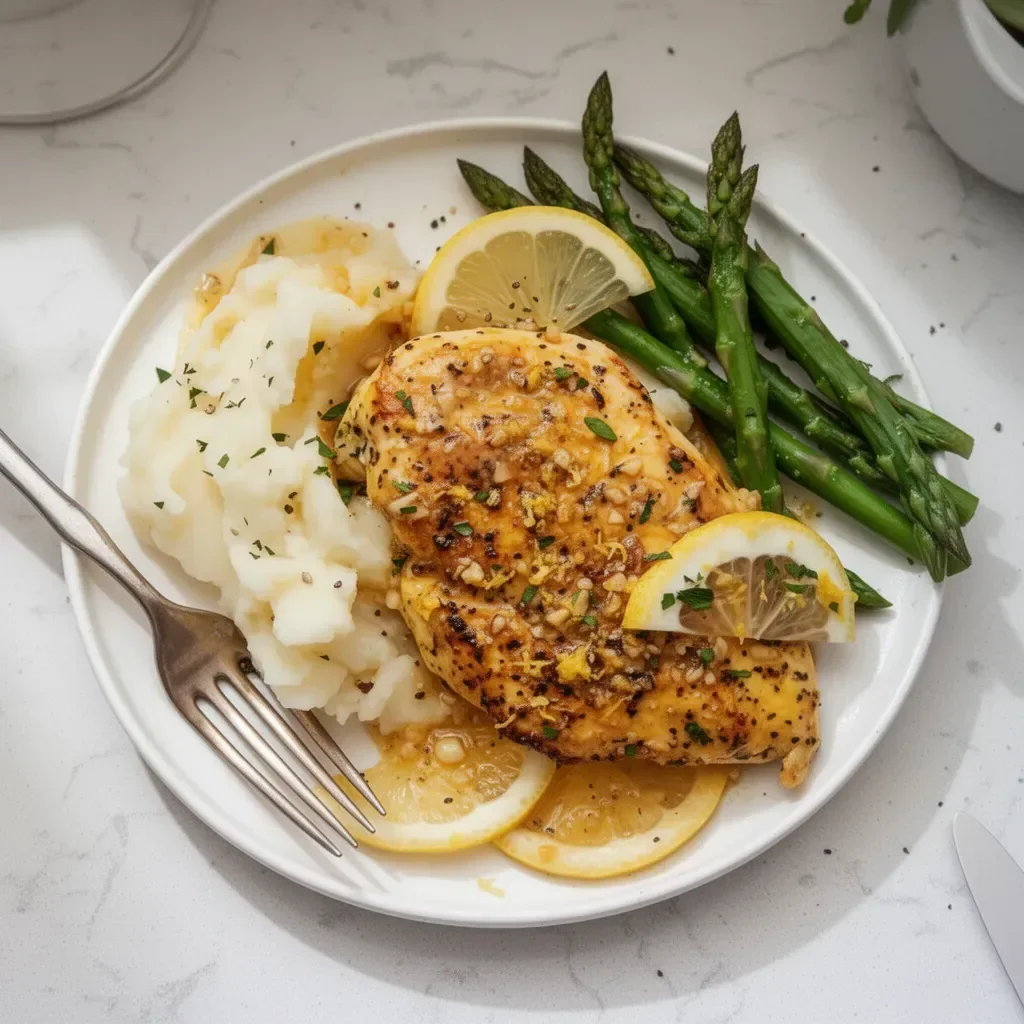 Delicious lemon pepper chicken dinner served with vibrant vegetables.