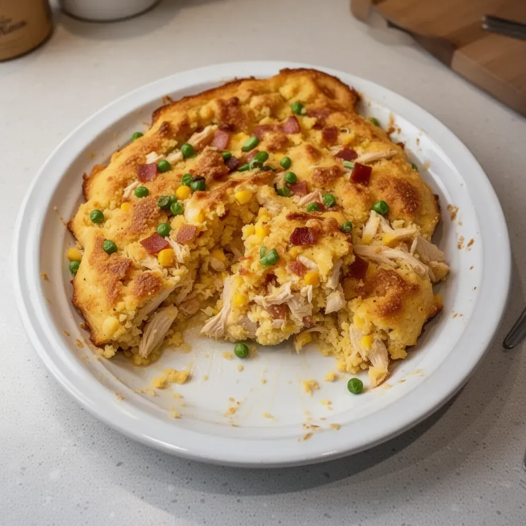 Delicious Neiman Marcus Chicken Casserole ready to serve in a baking dish.