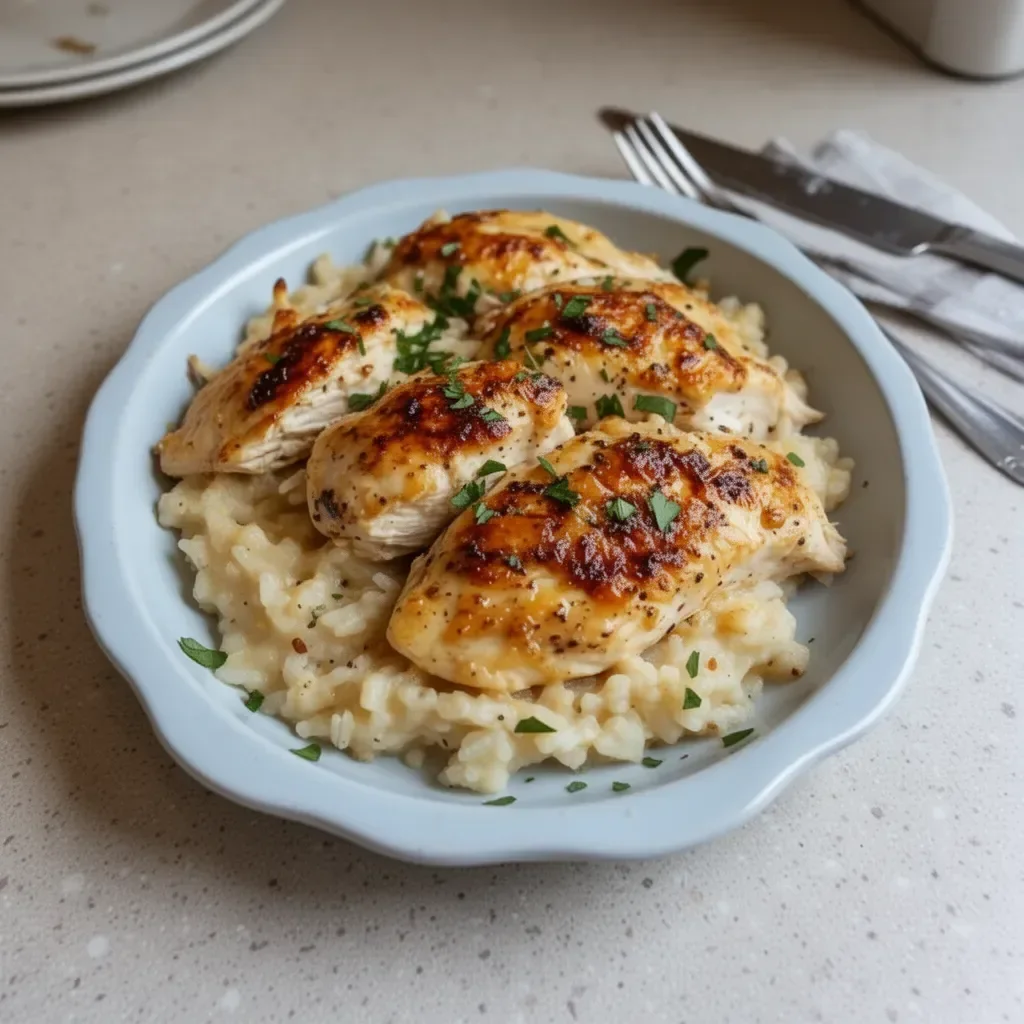 No Peek Chicken Casserole served in a dish, featuring tender chicken and vegetables