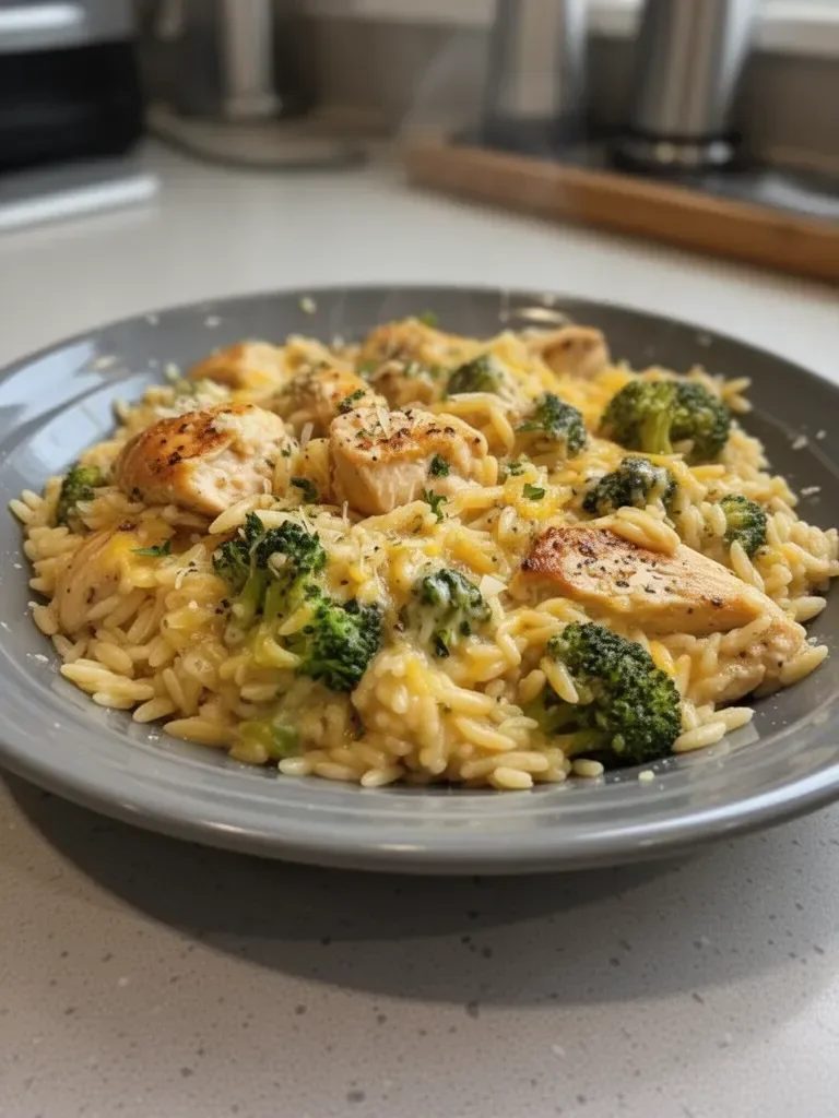 One-Pot Cheesy Chicken and Broccoli Orzo