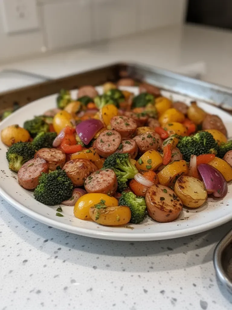 Roasted Veggie and Chicken Sausage Sheet Pan Dinner