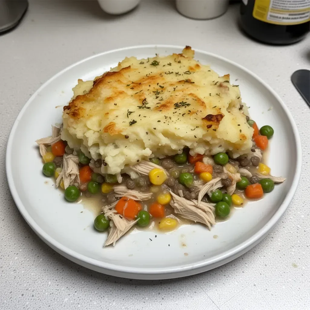 Delicious Rotisserie Chicken Shepherd's Pie served in a dish