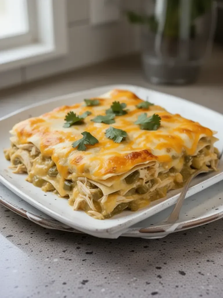 Satisfying Green Chile Chicken Enchilada Casserole Delight