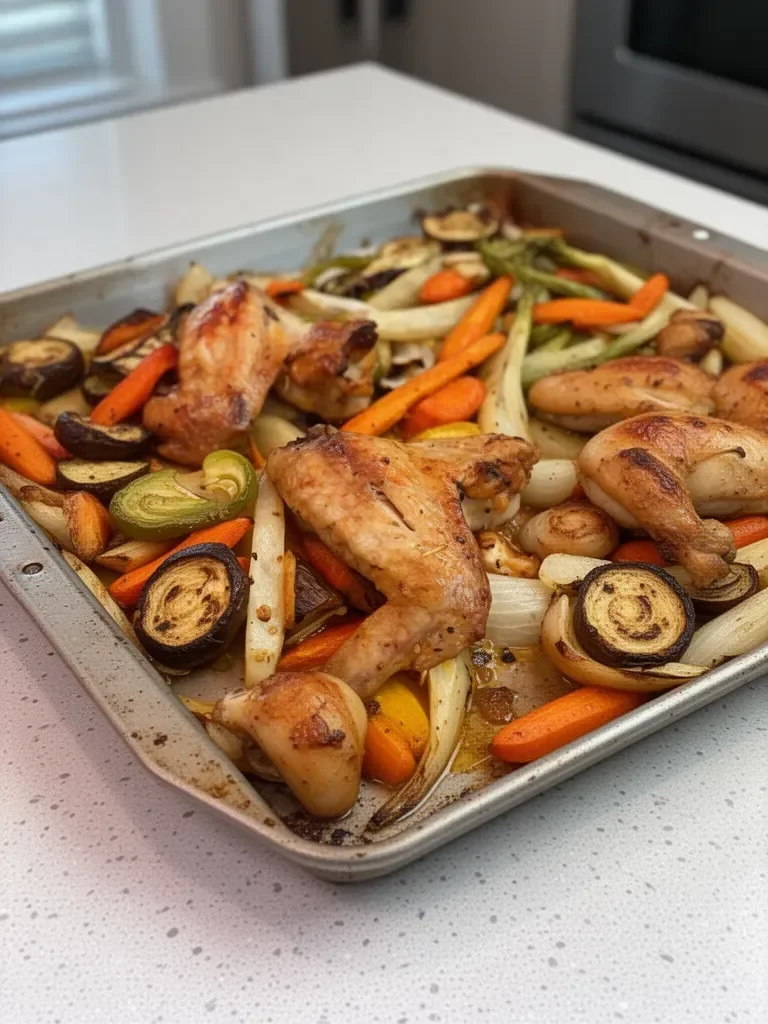 Sheet pan garden vegetables and chicken