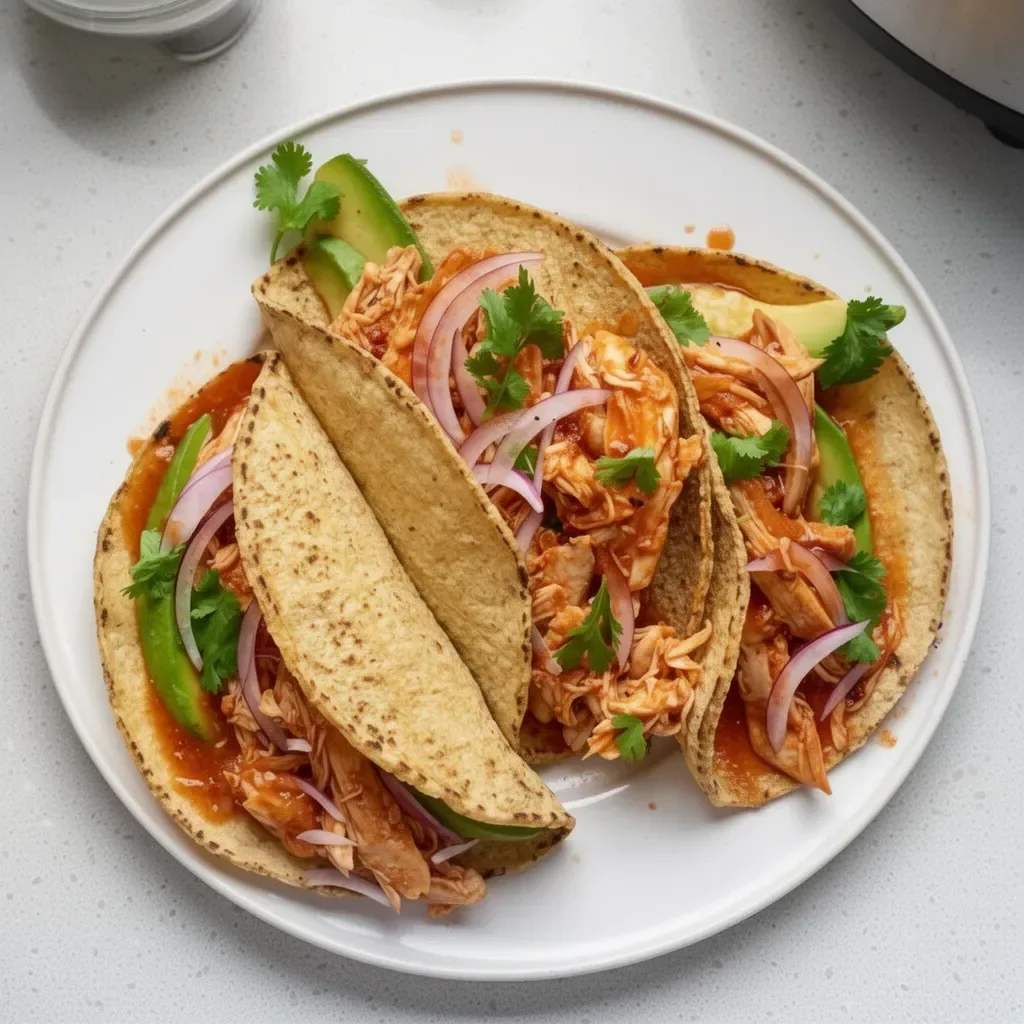 Delicious Slow Cooker Chicken Tinga served with toppings