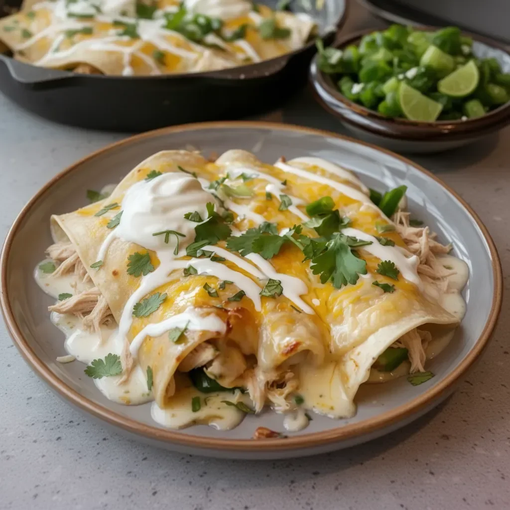 Delicious sour cream chicken enchiladas served on a plate