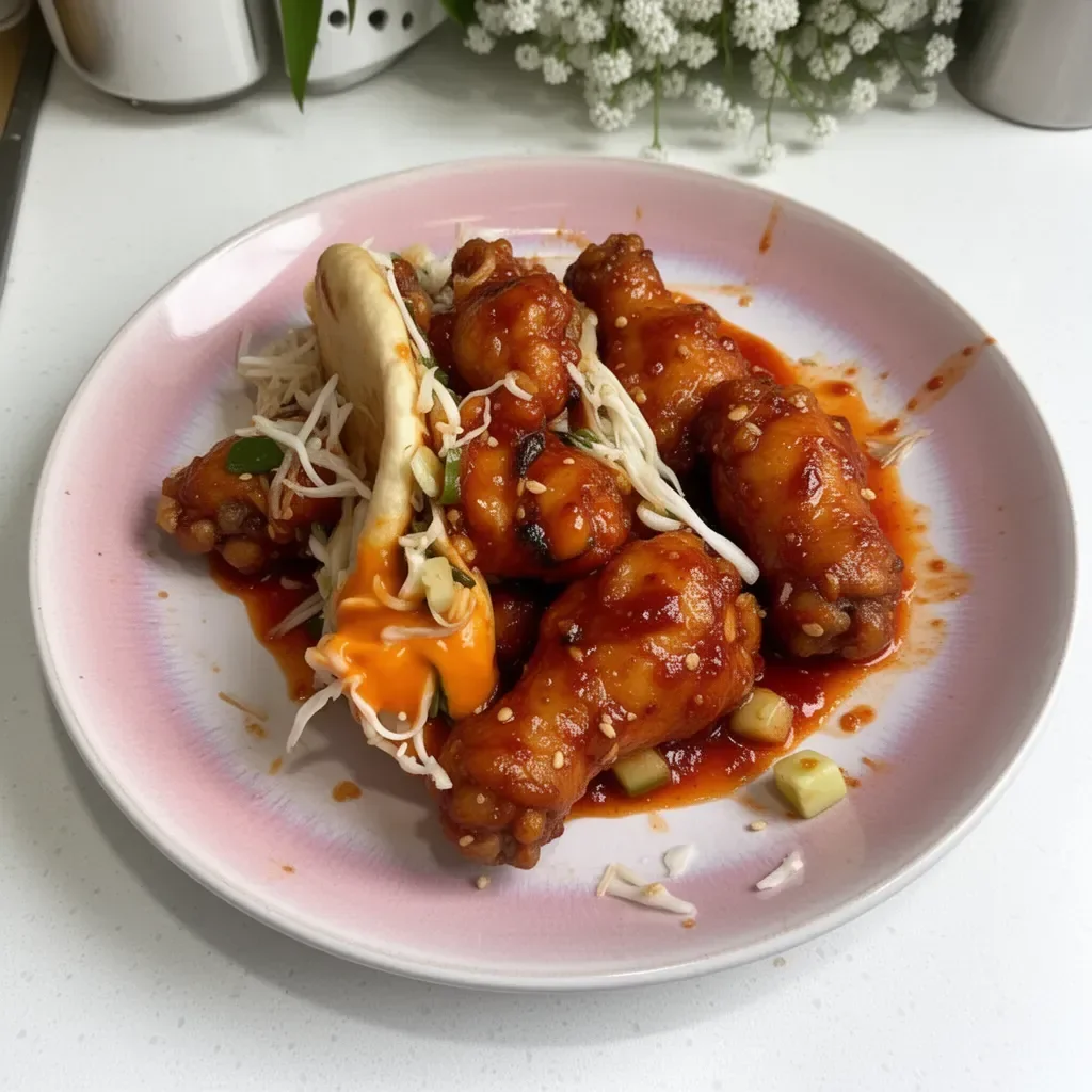 Sticky Gochujang Chicken garnished with sesame seeds and green onions