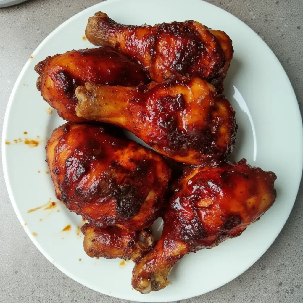 Oven-baked BBQ chicken legs marinated in savory sauce