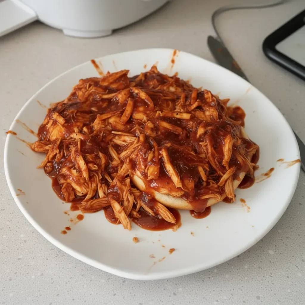 Zesty BBQ chicken cooked in a crockpot with vibrant sauces and spices