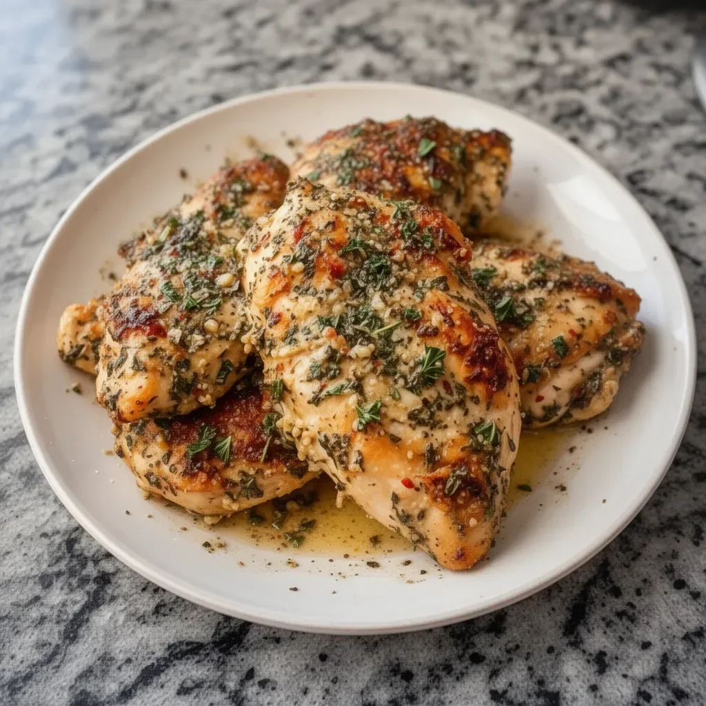 Delicious Italian Dressing Chicken served with vegetables