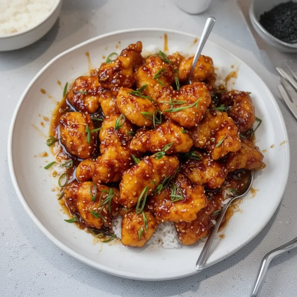Delicious honey garlic chicken served with a side of vegetables