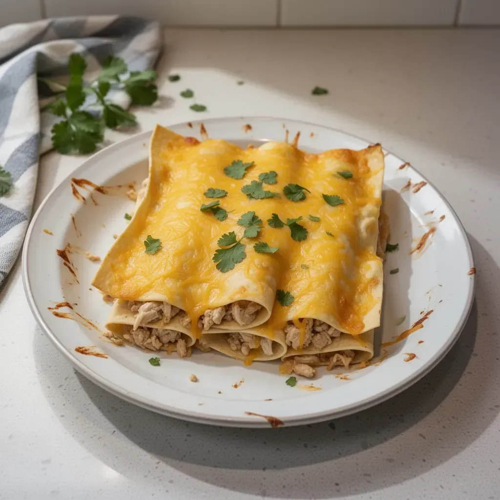 Cheesy baked chicken enchilada casserole fresh out of the oven