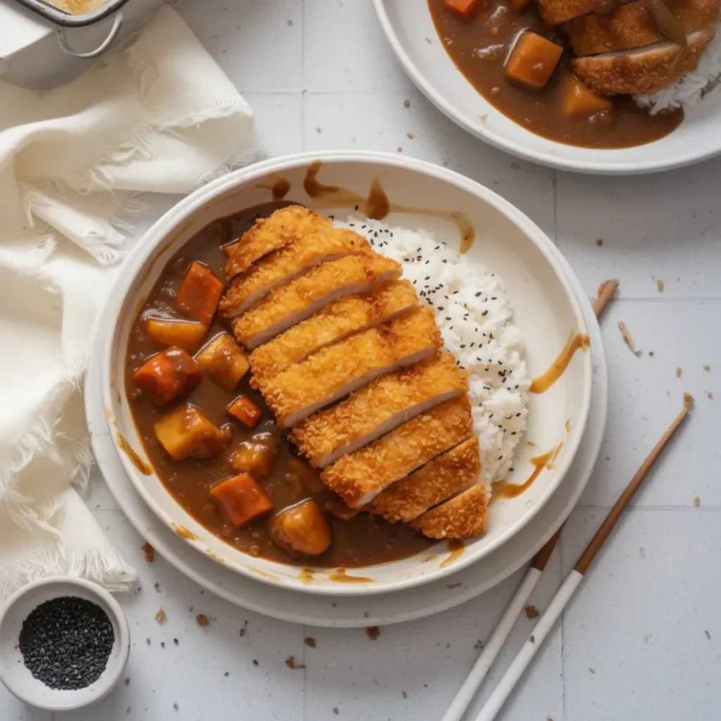 Delicious Chicken Katsu Curry served with rice and vegetables