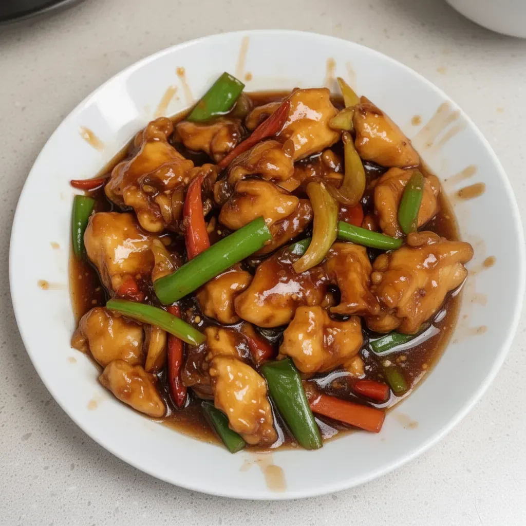 Delicious chicken with garlic sauce served on a plate