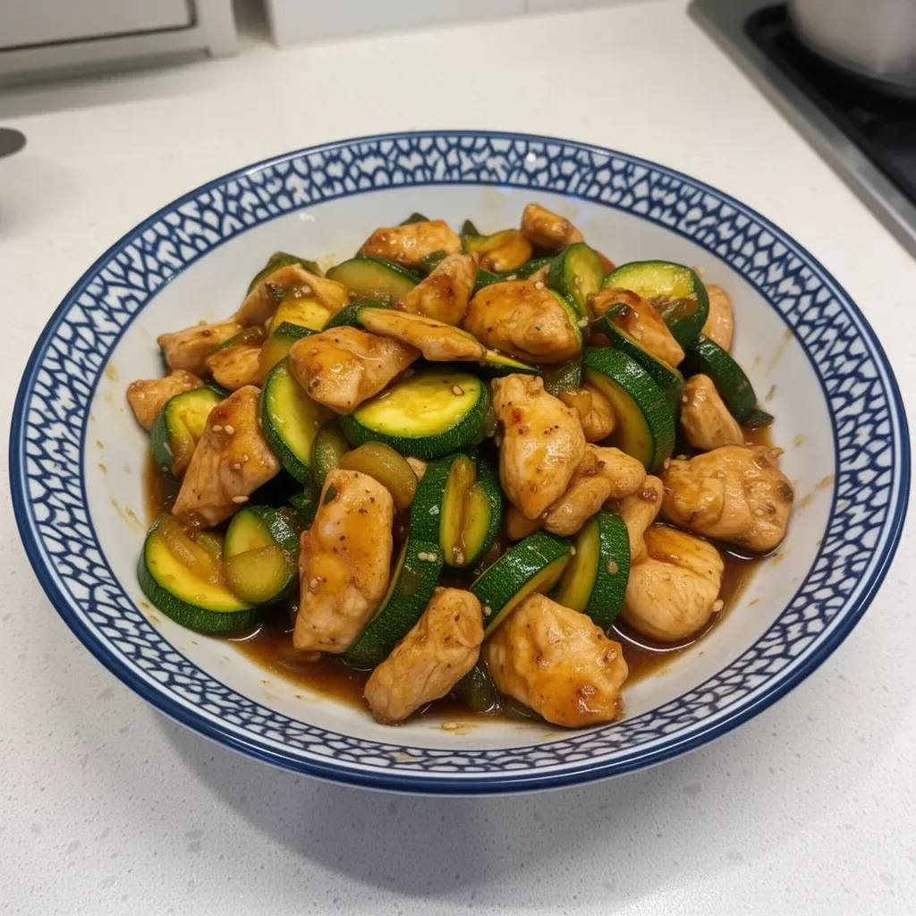 Chicken Zucchini Stir Fry with colorful vegetables in a skillet