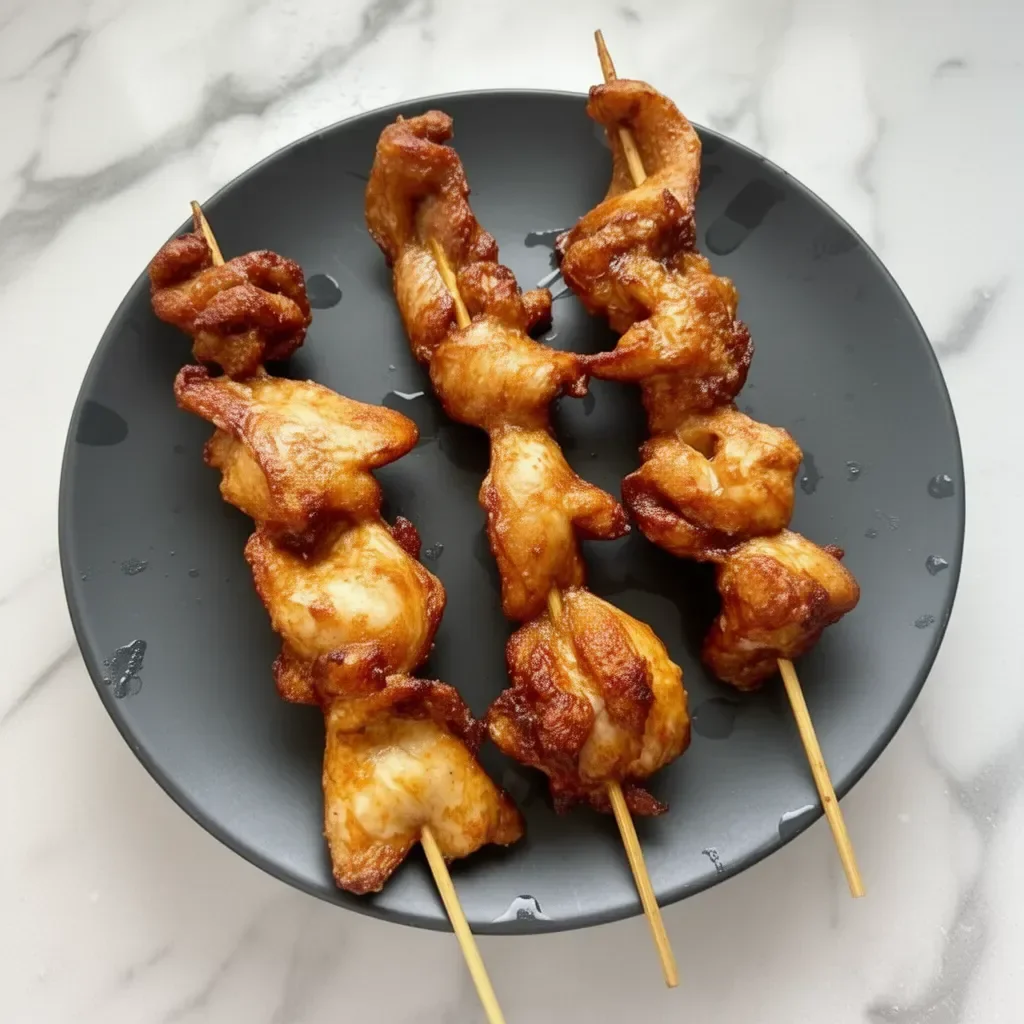 Buffet-style Chinese chicken on a stick served on a platter
