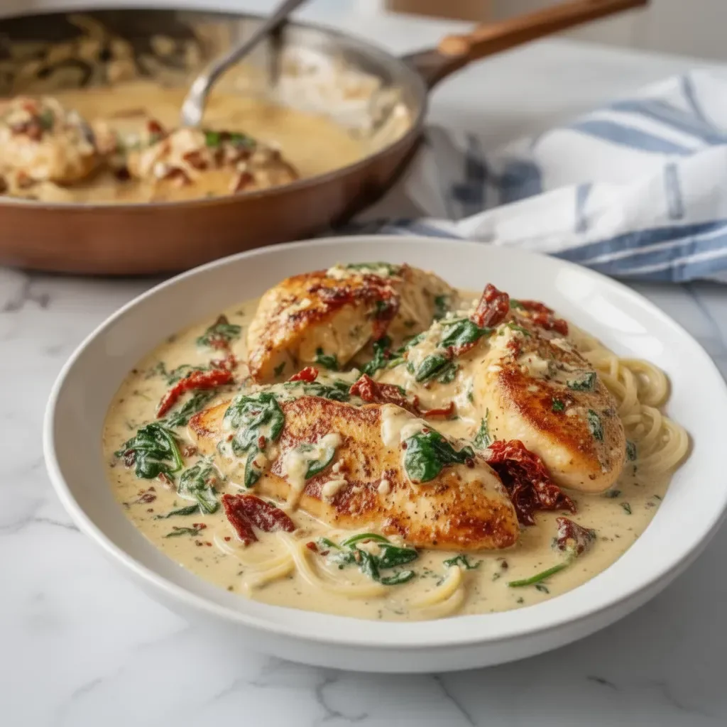 Creamy Tuscan garlic chicken with herbs and a rich sauce