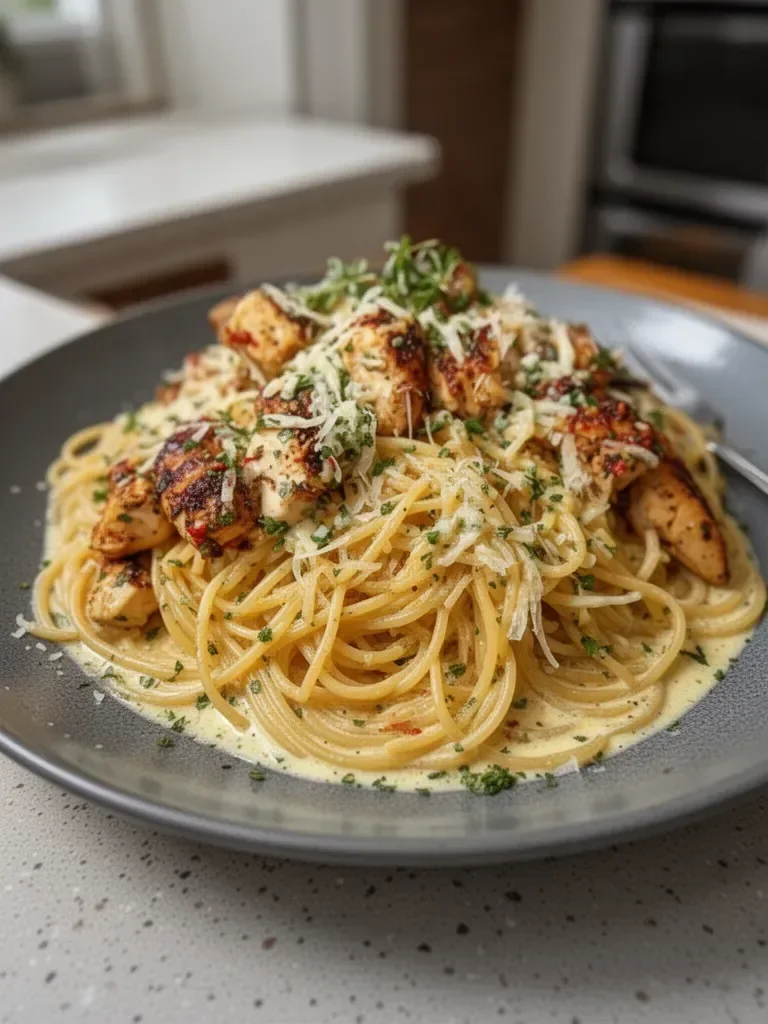 Easy Creamy Cajun Chicken Spaghetti with Garlic Mozzarella Sauce
