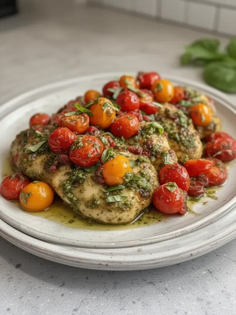 Flavorful Pesto Chicken Recipe with Juicy Cherry Tomatoes Easy and Delicious