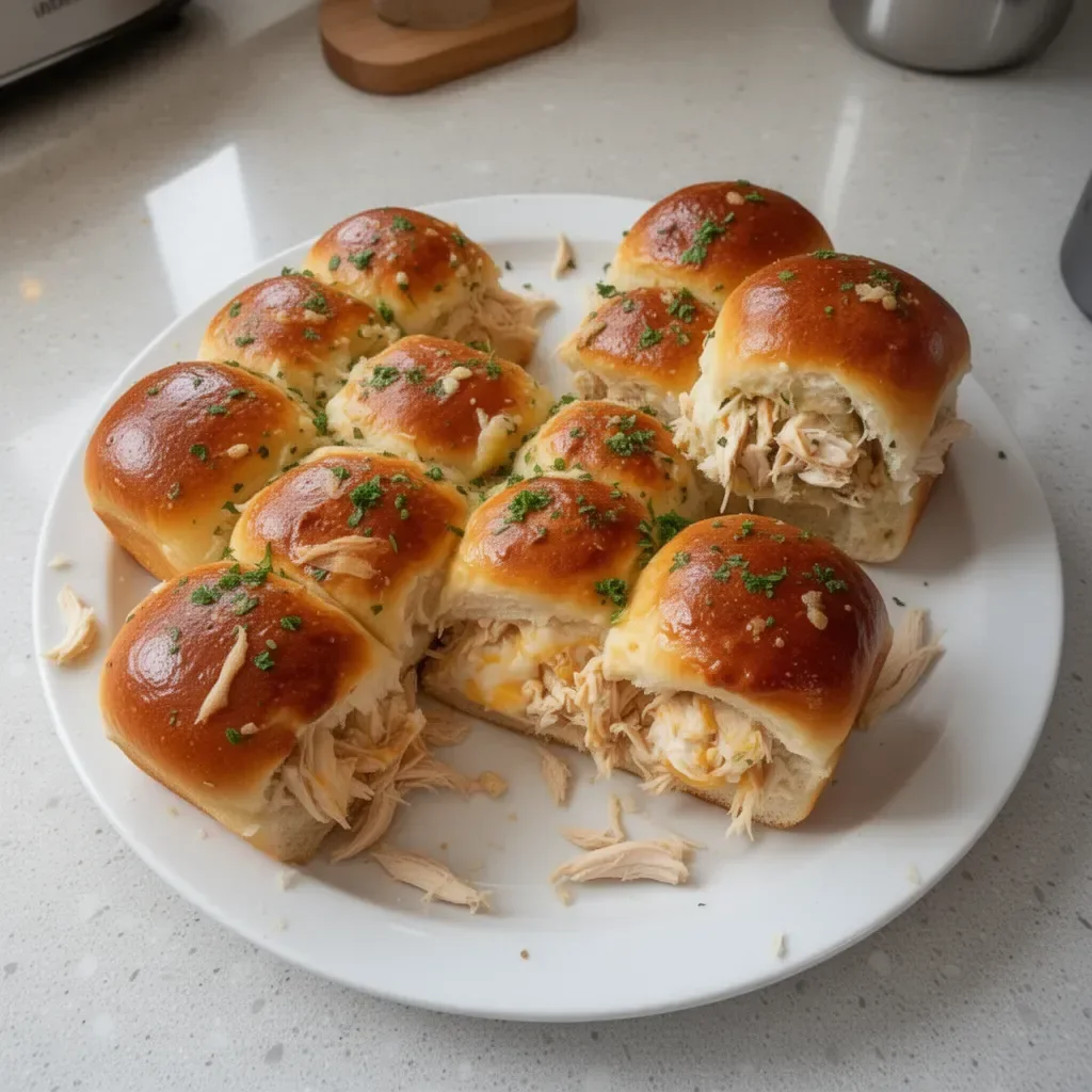 Delicious chicken sliders made with juicy rotisserie chicken on a platter.