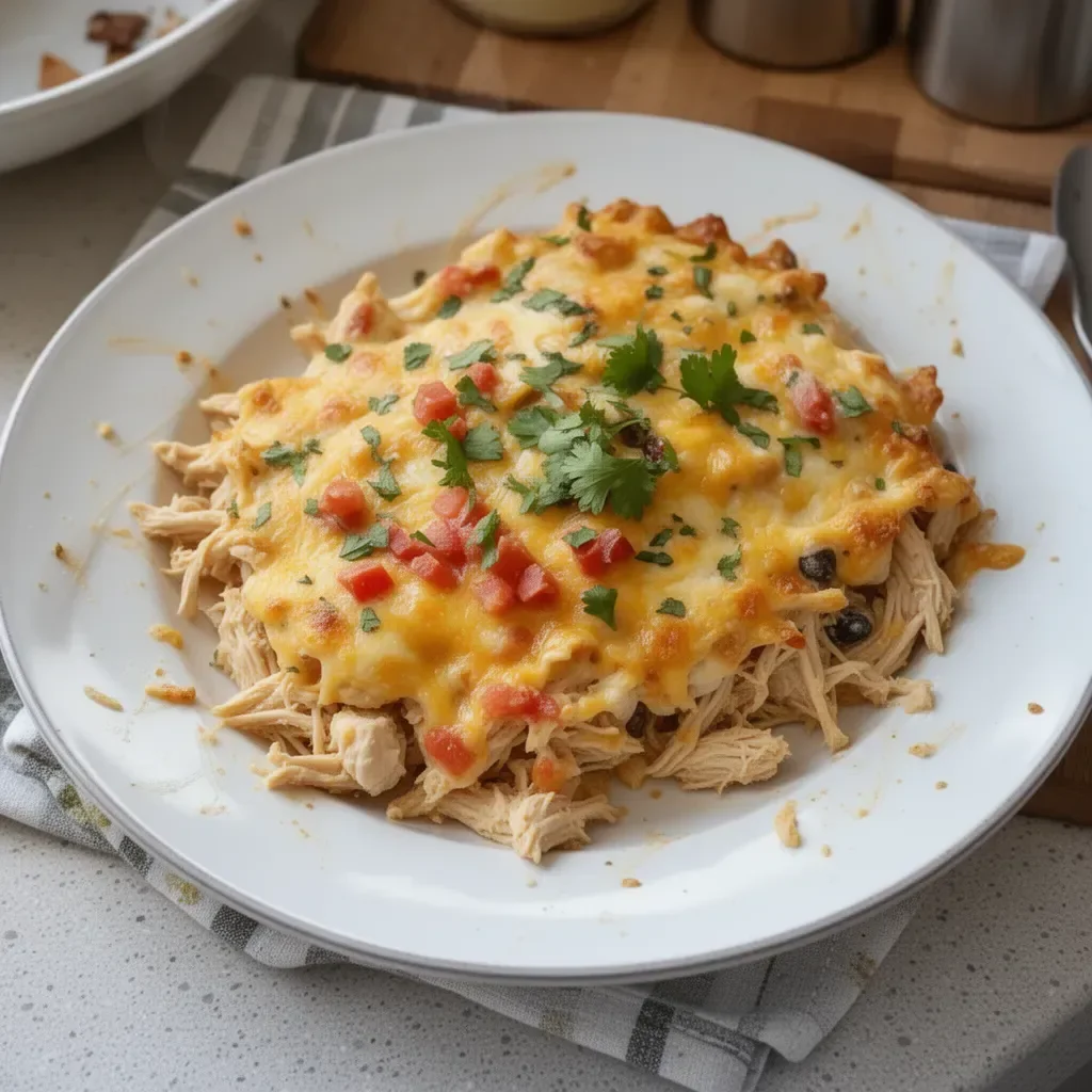 Delicious King Ranch Chicken Casserole with chicken, cheese, and peppers