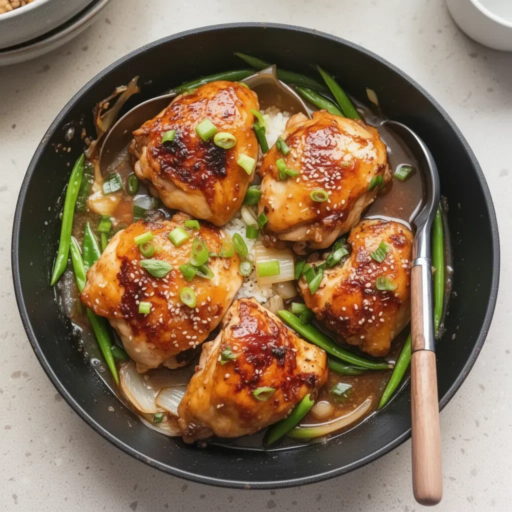 Plate of Miso-Butter Chicken garnished with herbs, showcasing a rich and creamy dish.