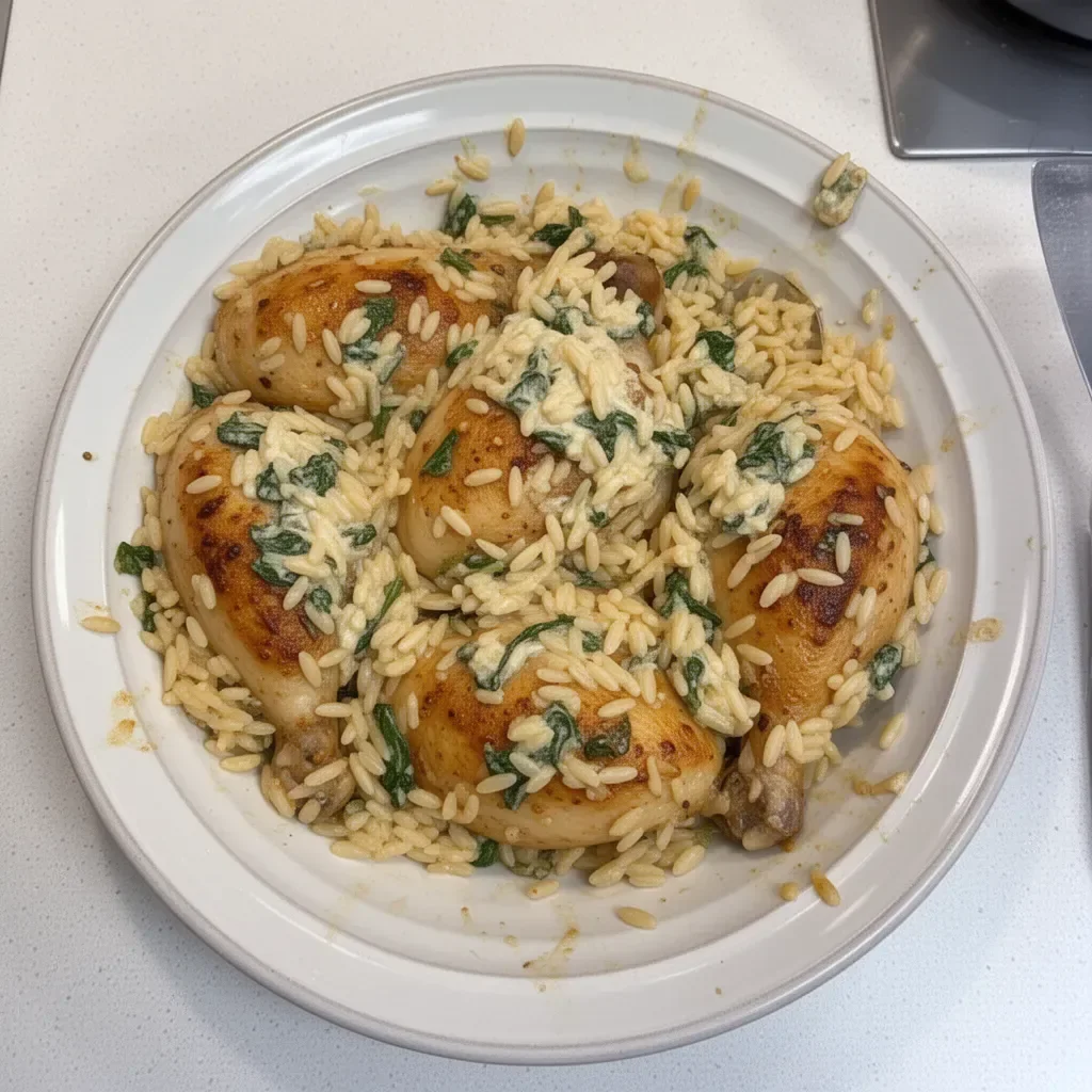 One-Pan Marry Me Chicken Orzo served on a plate garnished with herbs