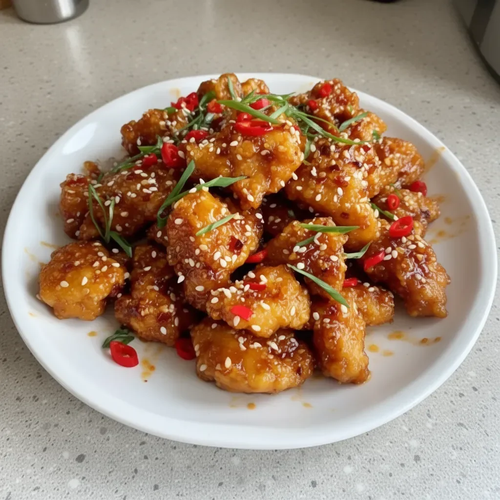 Delicious Panda Express copycat orange chicken served on a plate.