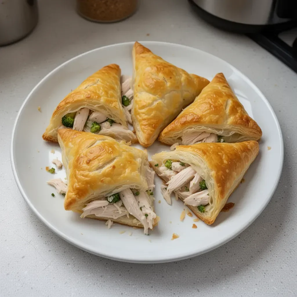 Puff pastry chicken pockets filled with tender chicken and herbs