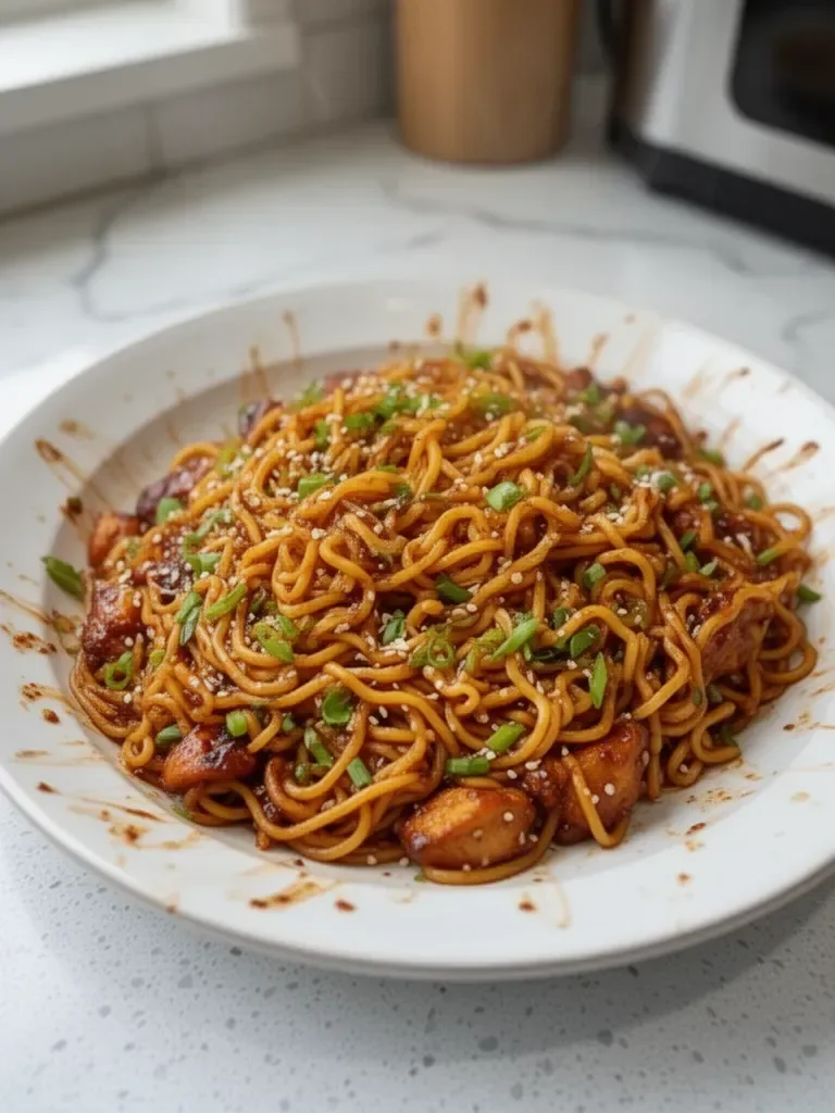 Sticky Garlic Chicken Noodles Recipe