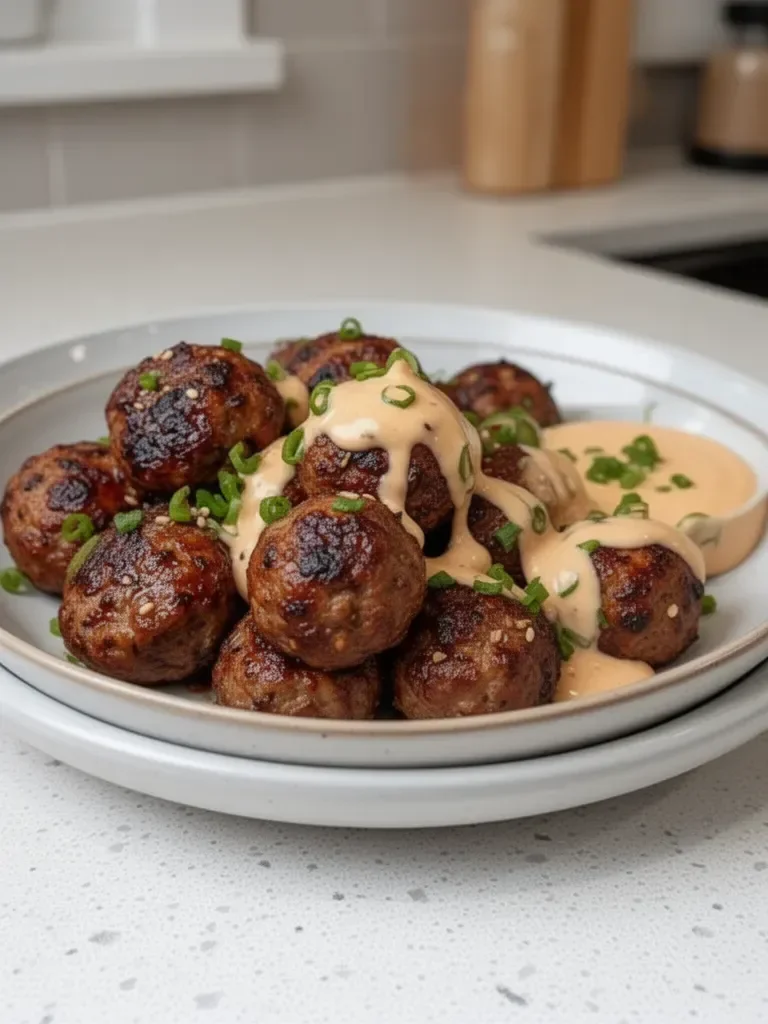 The Best Korean BBQ Meatballs with Spicy Mayo Dip