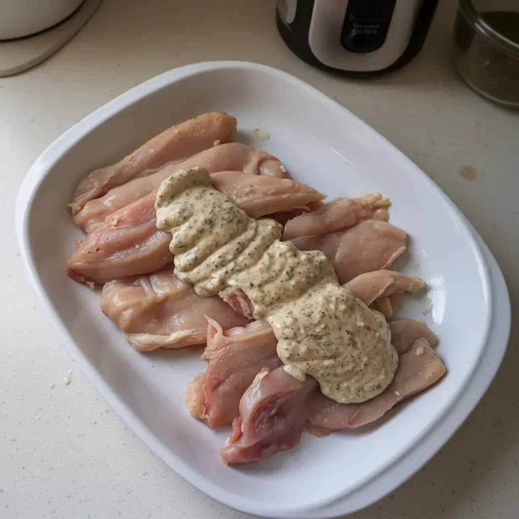 Yogurt marinated chicken dish, garnished and ready to serve