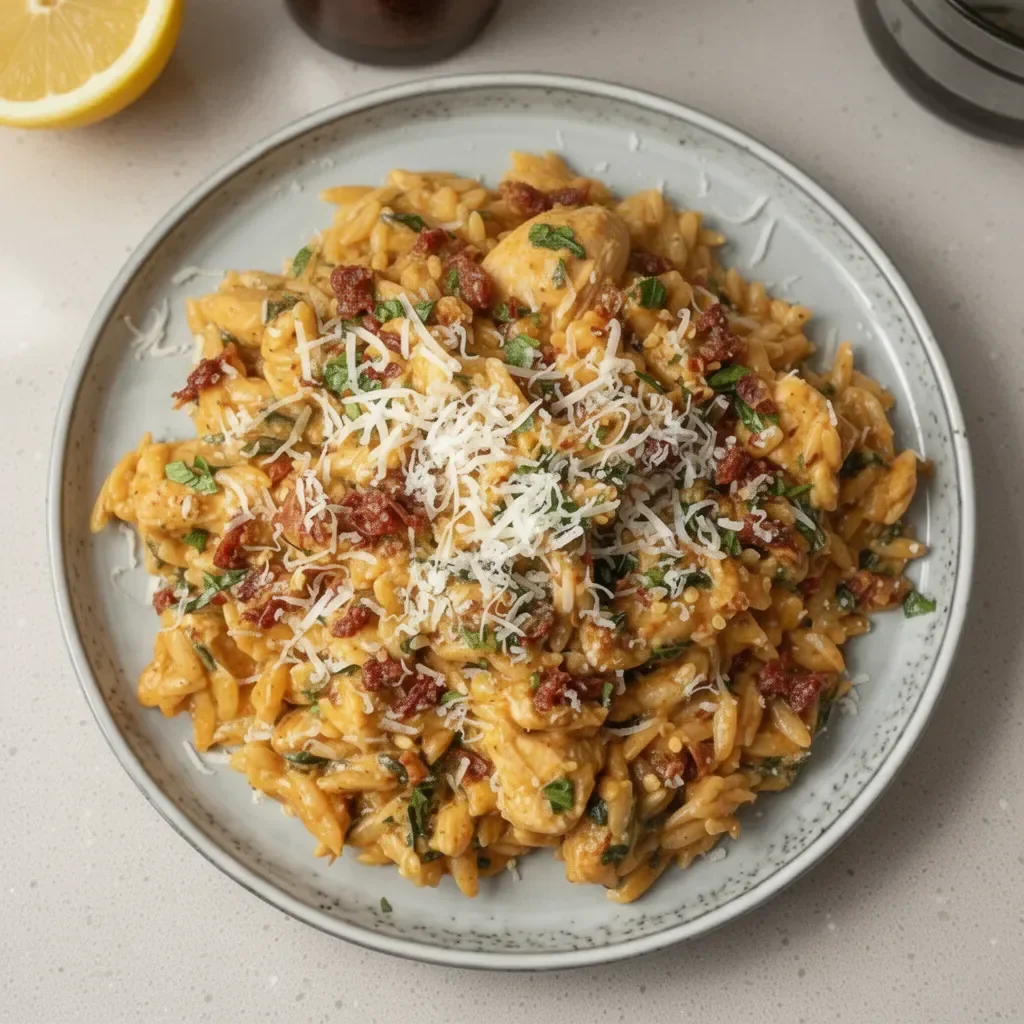 Creamy lemon chicken orzo dish featuring tender chicken and flavorful orzo pasta