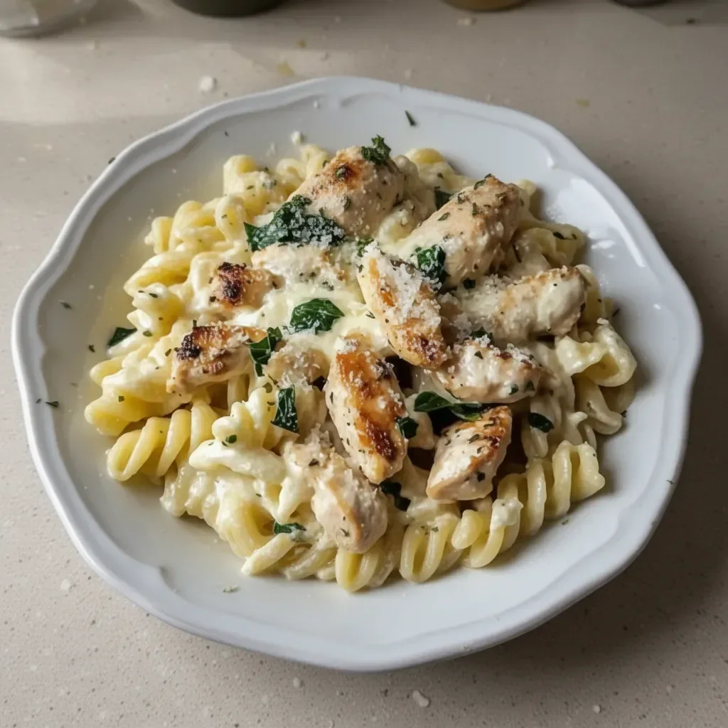 Creamy lemon ricotta chicken pasta served in a bowl with fresh herbs.