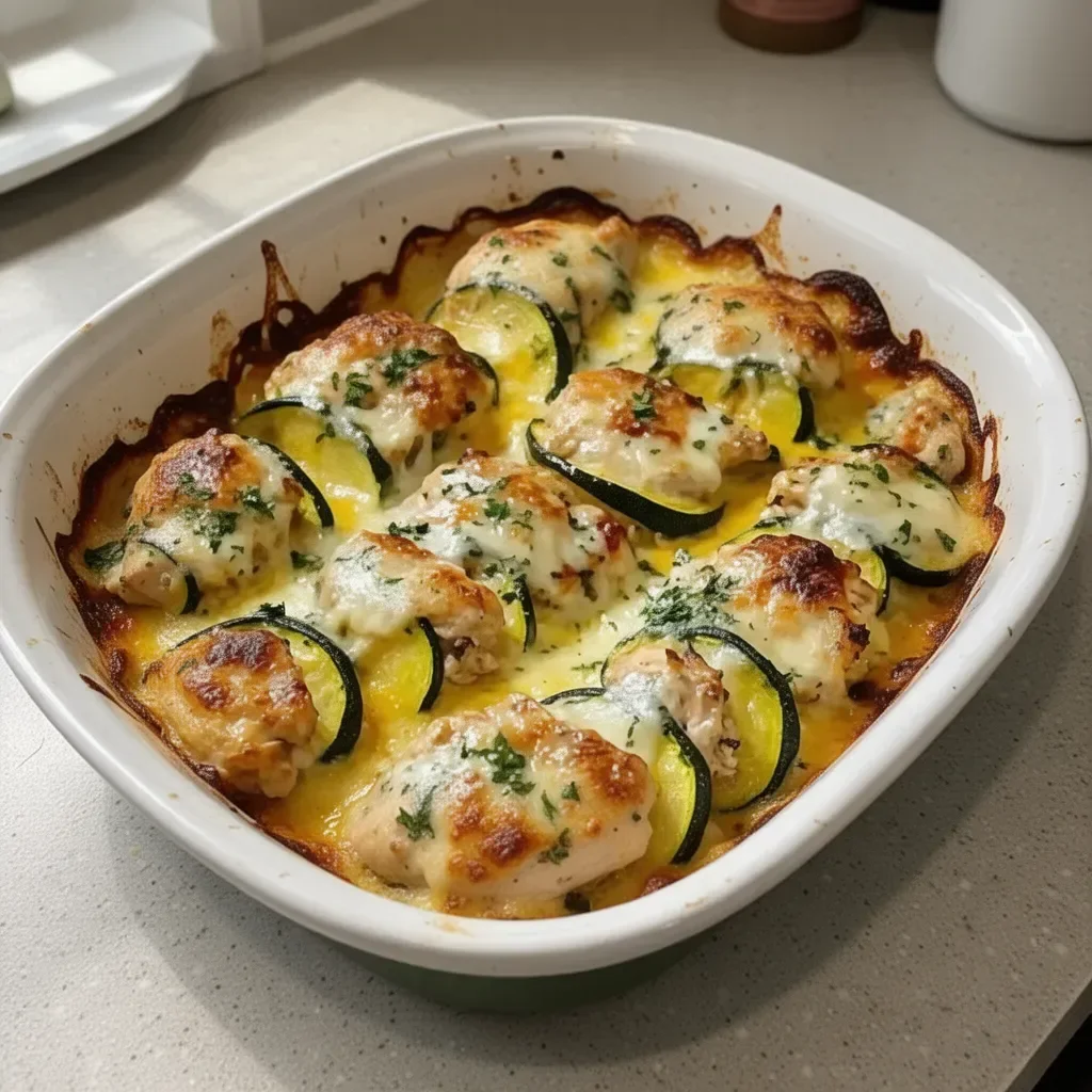 Delicious chicken zucchini bake served in a baking dish