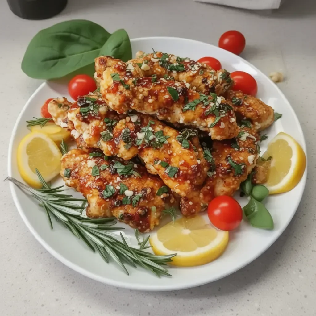 Healthy Whole30 Mediterranean Chicken Tenders served with fresh vegetables