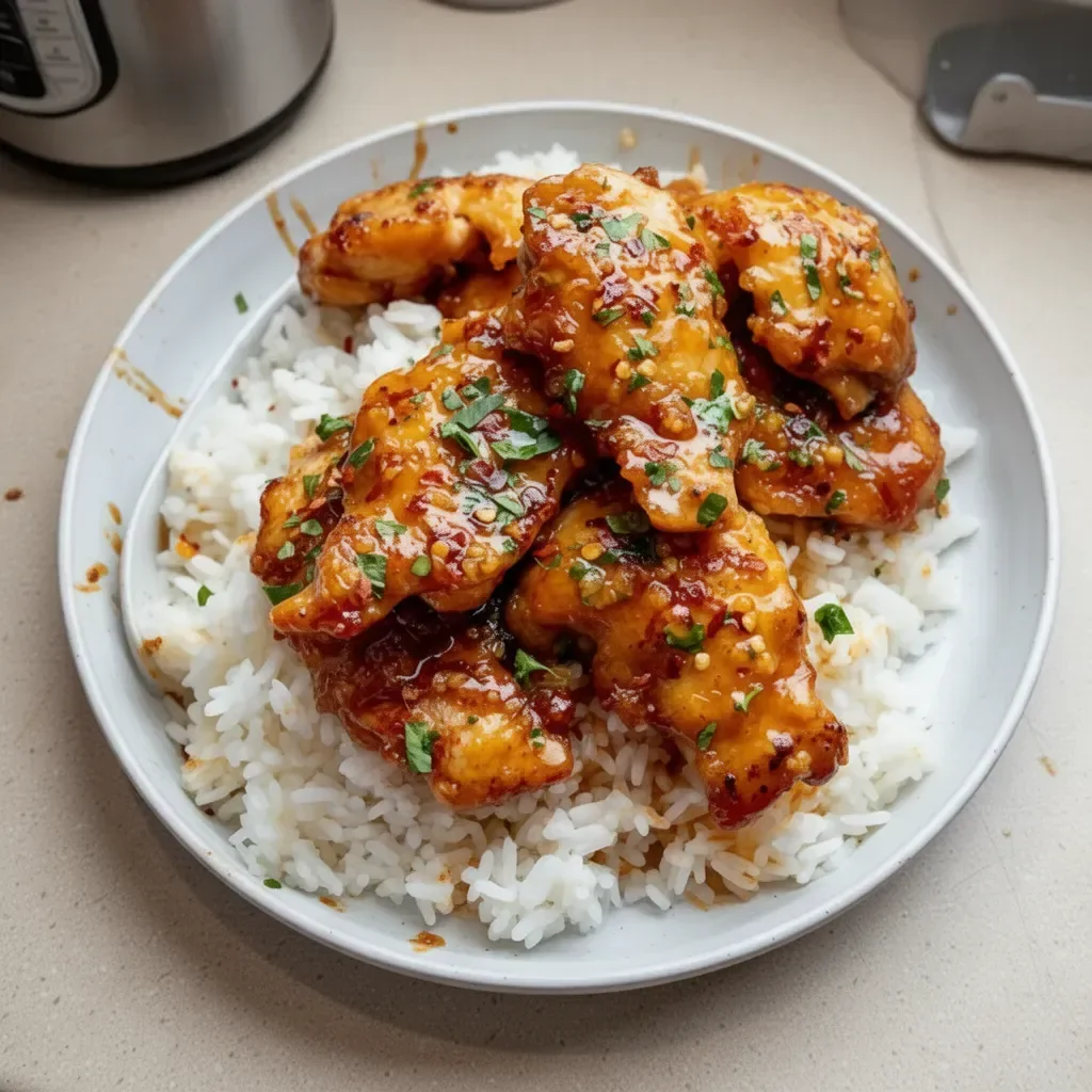 Delicious honey garlic chicken thighs served on a plate