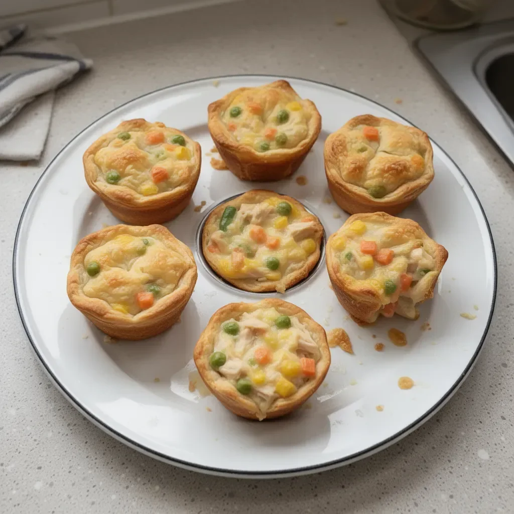 Delicious mini chicken pot pies served on a wooden table