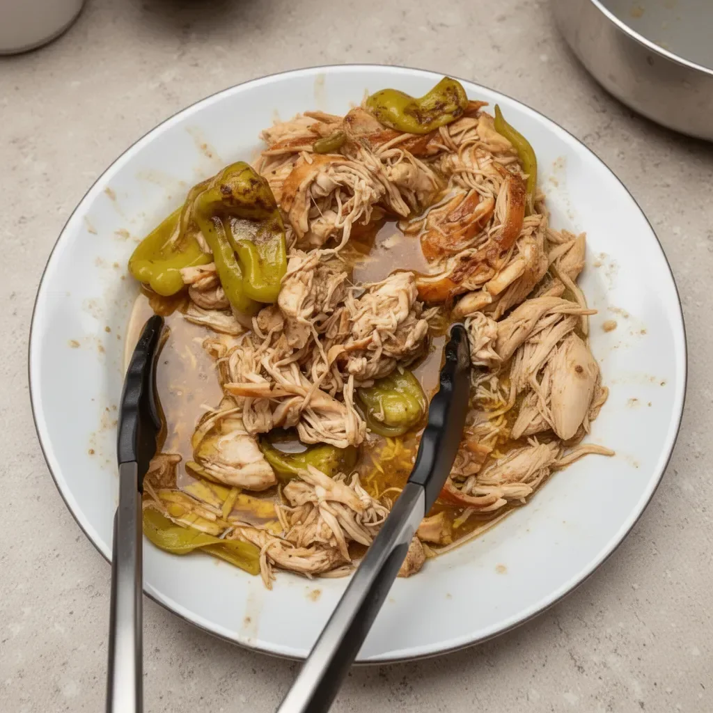 Plate of delicious Mississippi Chicken garnished with herbs