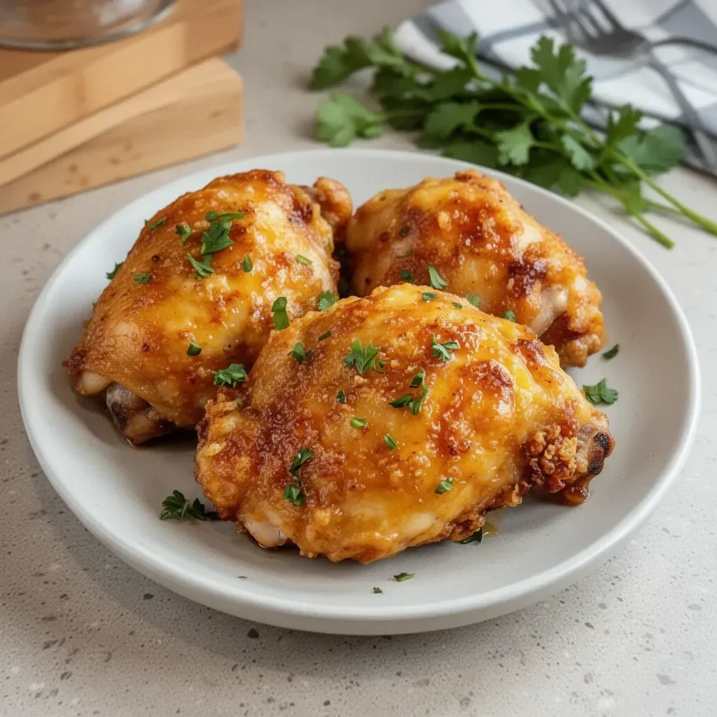 Savory Ranch Chicken Thighs garnished with herbs and spices