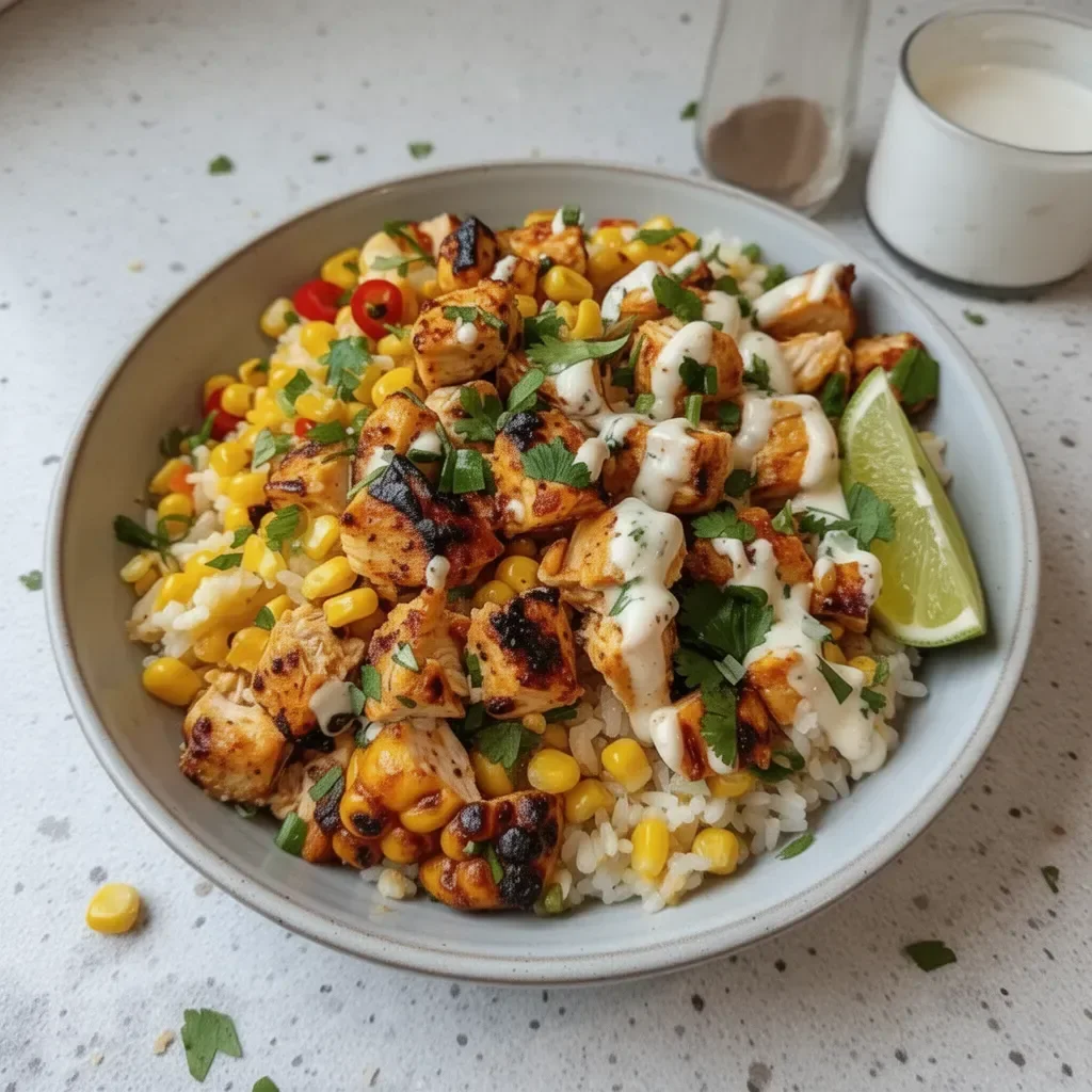 Delicious Street Corn Chicken Rice Bowl with fresh ingredients and vibrant toppings
