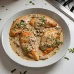 Tuscan Pancetta Chicken Breast in Garlic Cream Sauce served on a plate